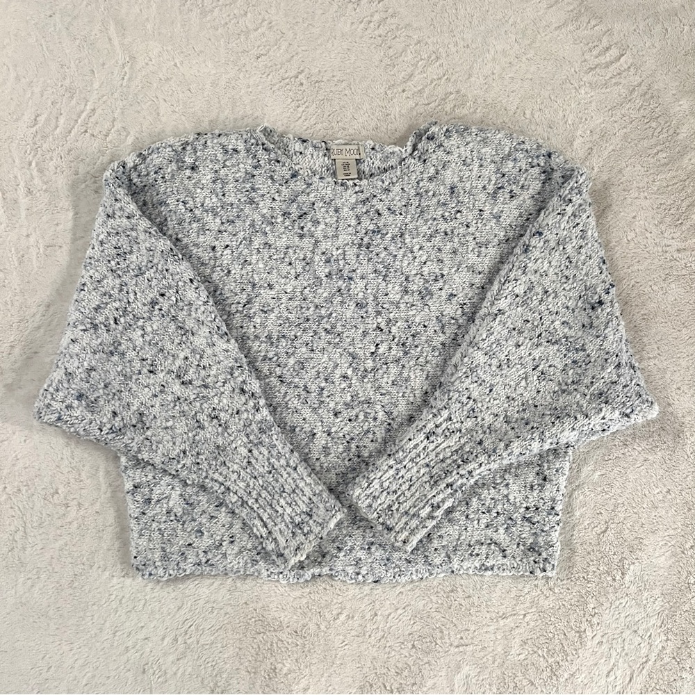 Cropped Blue and White Fuzzy Sweater, Women’s Size M